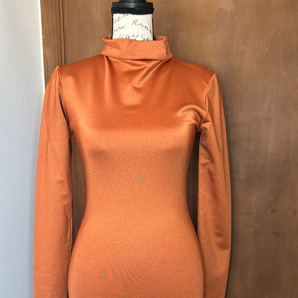 BILL HALLMAN Long Sleeve Mock Neck Dress | Burnt Orange | S